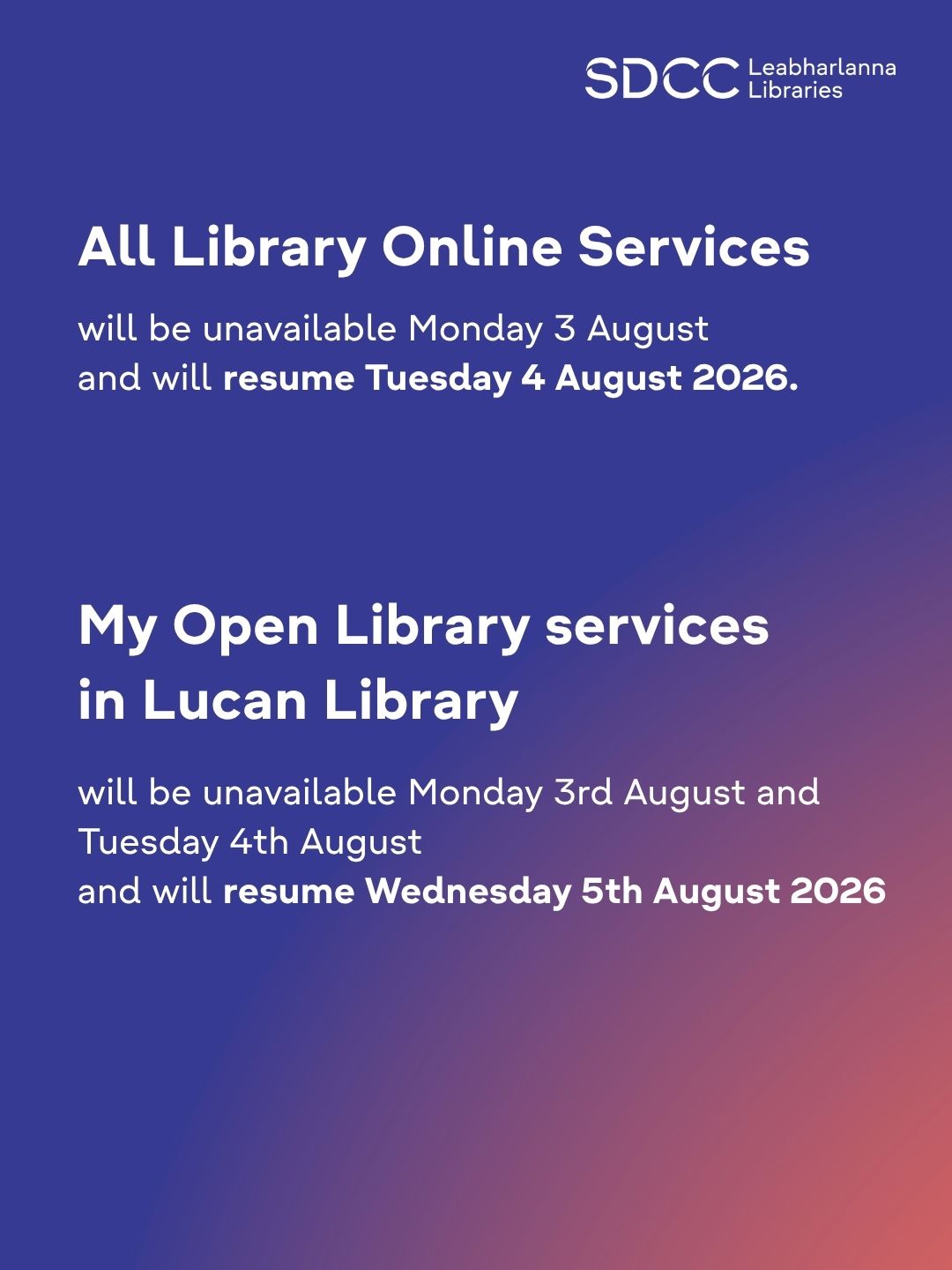 Library Online Services Unavailable  sumamry image
