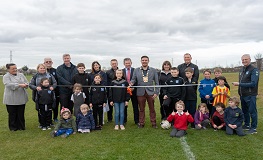 Mayor of South Dublin County Council Cllr. Mark Ward performs sod turning and opens new sand based pitches at Firhouse sumamry image