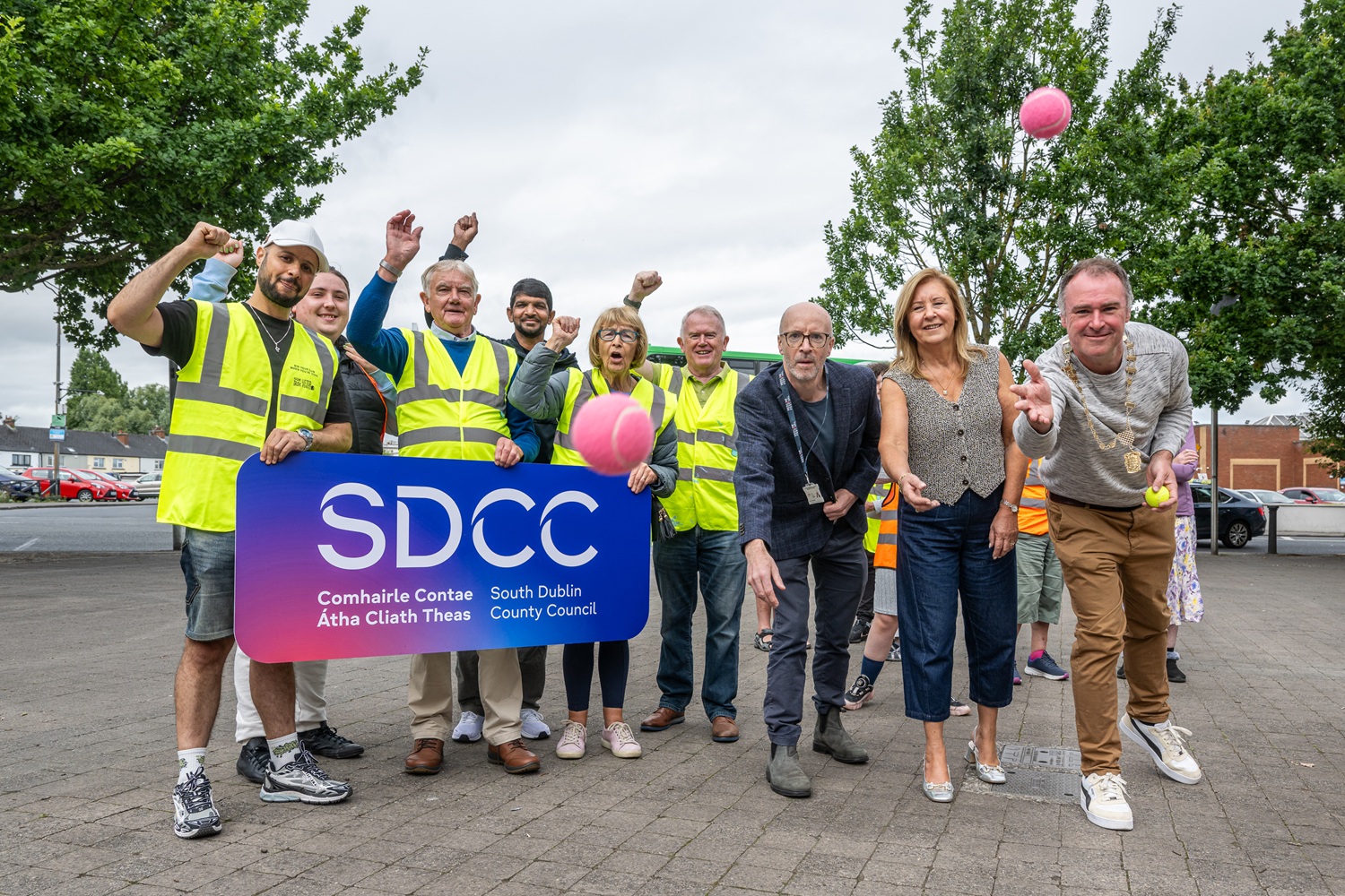 Deputy Mayor of SDCC Cllr Trevor Gilligan, Cllr Shirley O'Hara and Cllr Eoin O'Broin try their hand at the ball games with Clondalkin Tidy Towns at the launch of the Litter Gum Task Force at the SDCC Civic Offices in Clondalkin Deputy Mayor of SDCC Cllr Trevor Gilligan, Cllr Shirley O'Hara and Cllr Eoin O'Broin try their hand at the ball games with Clondalkin Tidy Towns at the launch of the Litter Gum Task Force at the SDCC Civic Offices in Clondalkin